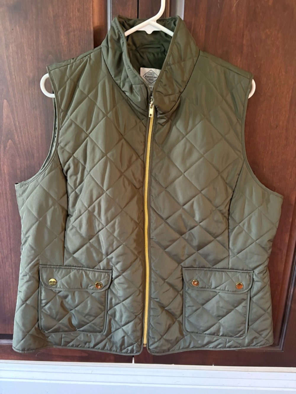 St. John's Bay Olive Green Quilted Vest with Gold Hardware